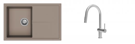 K-StrongSinks S3 Set zlew Labe 780x500mm granit brąz + Baterie Neris nierdz.