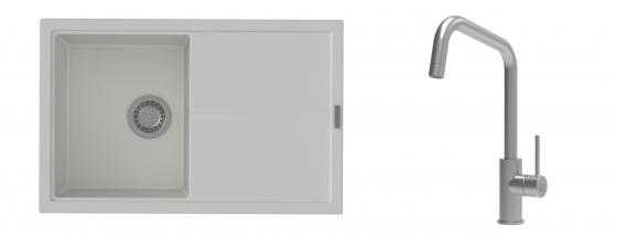 K-StrongSinks S3 Set zlew Labe 780x500mm granit biały + Baterie Arda nierdz.