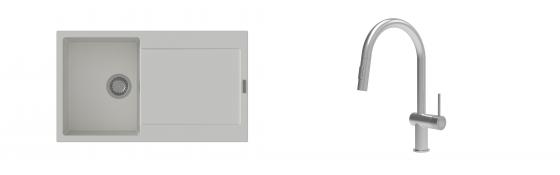 K-StrongSinks S3 Set zlew Zala 860x500mm granit biały + Baterie Neris nierdz.