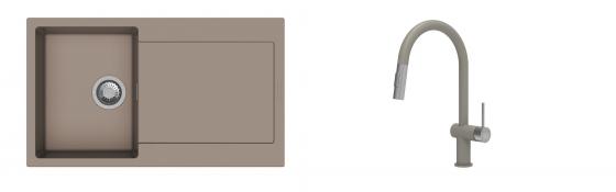 K-StrongSinks S3 Set zlew Zala 860x500mm granit brąz + Baterie Neris brąz