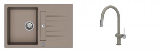 K-StrongSinks S3 Set zlew Vardar 780x500mm granit brąz + Baterie Neris brąz