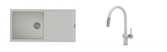 K-StrongSinks S3 Set zlew Labe 1000x500mm granit biały + Baterie Neris biała