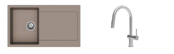 K-StrongSinks S3 Set zlew Zala 860x500mm granit brąz + Baterie Neris nierdz.