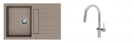 K-StrongSinks S3 Set zlew Vardar 780x500mm granit brąz + Baterie Neris nierdz.