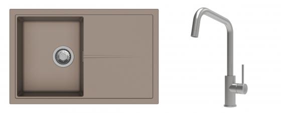 K-StrongSinks S3 Set zlew Labe 780x500mm granit brąz + Baterie Arda nierdz.