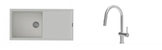 K-StrongSinks S3 Set zlew Labe 1000x500mm granit biały + Baterie Neris nierdz.