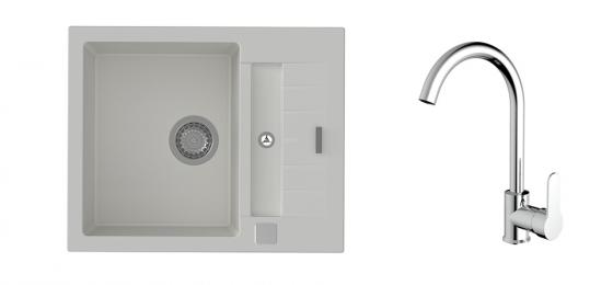 K-StrongSinks S3 Zlew Vardar 615x500mm granit biały + Bateria Seina chrom