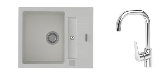 K-StrongSinks S3 Zlew Vardar 615x500mm granit biały + Bateria Garonne chrom
