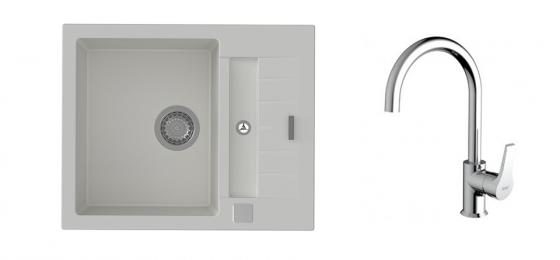K-StrongSinks S3 Zlew Vardar 615x500mm granit biały + Bateria Rhona chrom