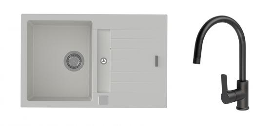 K-StrongSinks S3 Zlew Vardar 780x500mm granit biały + Bateria Loira czarna