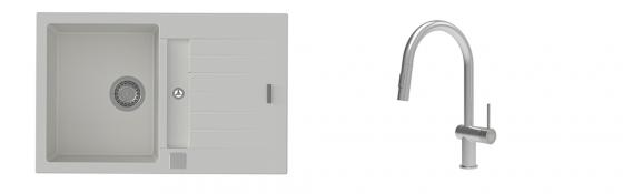 K-StrongSinks S3 Set zlew Vardar 780x500mm granit biały + Baterie Neris nierdz.