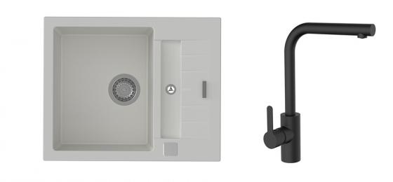 K-StrongSinks S3 Zlew Vardar 615x500mm granit biały + Bateria Ipoly czarna
