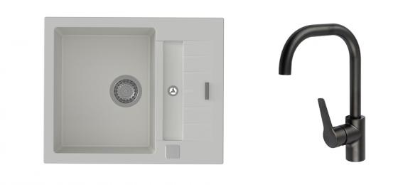 K-StrongSinks S3 Zlew Vardar 615x500mm granit biały + Bateria Garonne czarna