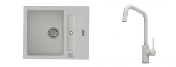 K-StrongSinks S3 Set zlew Vardar 615x500mm granit biały + Baterie Arda biała