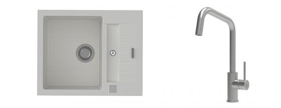 K-StrongSinks S3 Set zlew Vardar 615x500mm granit biały + Baterie Arda nierdz.