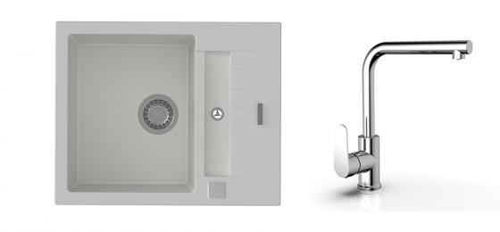 K-StrongSinks S3 Zlew Vardar 615x500mm granit biały + Bateria Stréva chrom