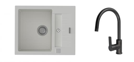 K-StrongSinks S3 Zlew Vardar 615x500mm granit biały + Bateria Loira czarna