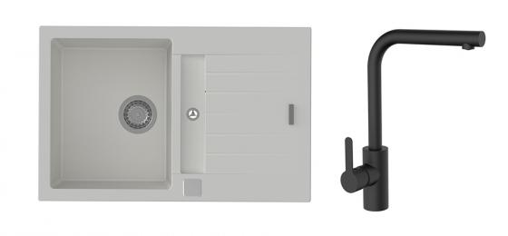 K-StrongSinks S3 Zlew Vardar 780x500mm granit biały + Bateria Ipoly czarna