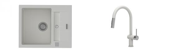 K-StrongSinks S3 Set zlew Vardar 615x500mm granit biały + Baterie Neris biała
