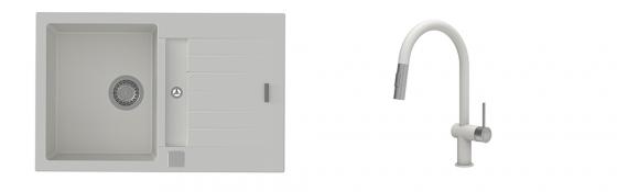 K-StrongSinks S3 Set zlew Vardar 780x500mm granit biały + Baterie Neris biała