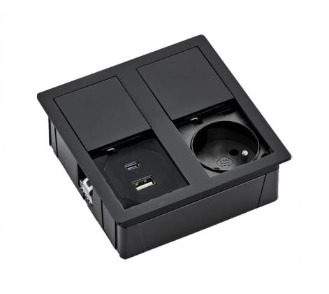 VersaHit Dual gniazdko elektryczne 1x 230V, FR, USB A/C 5V czarny matowy