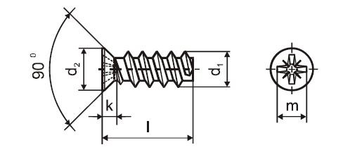 Wkręt euro 6,3x16/9 z główką wpuszczaną 9 mm PZ2, cynk bielony