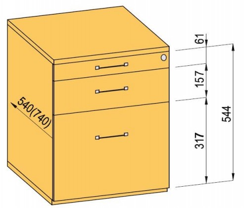 K-BBP Kontener 540mm typ 5/wersja 1 (szuflada metalowa,częściowy wysuw, dociąg)