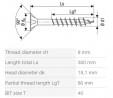 SPAX wkręt  8x300/80 główka półkulista  TXS,W,4C MH, częściowy gwint