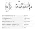 SPAX wkręt  8x240/80 główka półkulista  TXS,W,4C MH, częściowy gwint