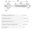 SPAX wkręt  8x200/80 główka półkulista  TXS,W,4C MH, częściowy gwint