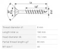 SPAX wkręt  8x180/80 główka półkulista  TXS,W,4C MH, częściowy gwint