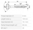 SPAX wkręt  8x140/80 główka półkulista  TXS,W,4C MH, częściowy gwint