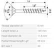 SPAX wkręt  6x120/68 główka półkulista  TXS,W,4C MH, częściowy gwint