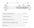 SPAX wkręt 8x450/80 łeb talerzowy TXS, W, 4C