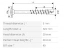 SPAX wkręt 8x320/80 łeb talerzowy TXS, W, 4C