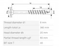 SPAX wkręt 8x360/80 łeb talerzowy TXS, W, 4C