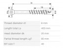 SPAX wkręt 8x400/80 łeb talerzowy TXS, W, 4C