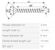 SPAX wkręt 3x12 łeb stożkowy TXS, W, 4C MH
