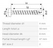 Wkręt SPAX 4x50 z łbem półokrągłym PZ, W, 4C
