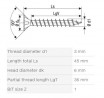 Wkręt SPAX z łbem stożkowym 3x45 PZ, W, 4C MH