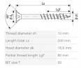 SPAX wkręt  10x200/80 główka półkulista  TXS,W,4C MH, częściowy gwint