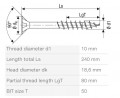 SPAX wkręt  10x240/80 główka półkulista  TXS,W,4C MH, częściowy gwint