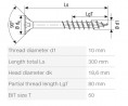 SPAX wkręt  10x300/80 główka półkulista  TXS,W,4C MH, częściowy gwint