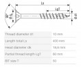 SPAX wkręt  10x400/80 główka półkulista  TXS,W,4C MH, częściowy gwint