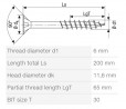 SPAX vrut 6x200/65 zápustná hlava TXS,W,4C MH, částečný závit