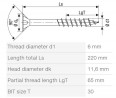 SPAX vrut 6x220/65 zápustná hlava TXS,W,4C MH, částečný závit
