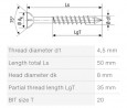 SPAX wkręt M 4,5x50/35 główka stożkowa TXS,W,C