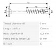 SPAX wkręt 6x100/61 główka talerzowa TXS,W,4C