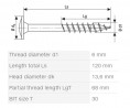 SPAX wkręt 6x120/68 główka talerzowa TXS,W,4C
