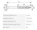 SPAX wkręt 6x140/68 główka talerzowa TXS,W,4C